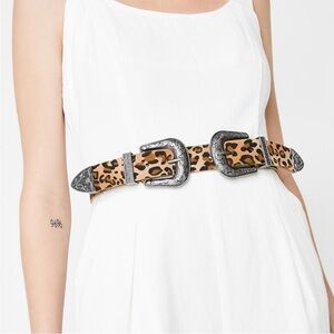 Leopard Print Belt with Ornate Metal Buckle